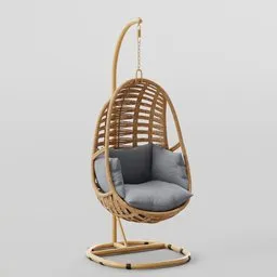 Hanging basket chair with cushions