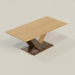3D rendered model of a contemporary wooden coffee table with a unique base, optimized for Blender.