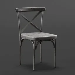 Realistic 3D rendered metal and wood textured dining chair model for Blender artists and designers.