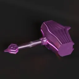 "Corrupted Demonic Mjolnir 3D model for Blender 3D - a purple plastic toy with metal and glowing parts. Perfect for military-sci-fi and animated movies, inspired by Thors hammer. Untextured and ready to shatter walls."