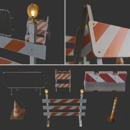 Variety of detailed 3D traffic barriers with high-resolution textures, compatible across different software.