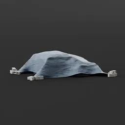 "Covered Cargo Boxes - A blue cloth covered object on a black surface, perfect for outside scenes in Blender 3D. Inspired by Daniel Ljunggren and featured in Assassin's Creed 3, this 3D model brings realism and versatility to your projects. Ideal for creating stunning outdoor environments and settings."