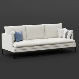 Detailed modern sofa 3D model with cushions, ideal for Blender rendering and interior design visualization.