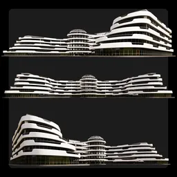 "Beach Hotel 7 Floor 3D model for Blender 3D - a symmetrical building design with a green and curved roof, featuring an enormous office space and infinitely long corridors. Created by M3D."
OR
"Experience the sleek design of Beach Hotel 7 Floor 3D model for Blender 3D, with its stunning green and curved roof and untextured monochrome finish. Designed and created by M3D."