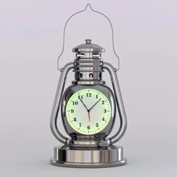 "Metal lantern clock design in high-quality 3D render, created with Blender 3D software. Realistic lighting and clockwork details make this model stand out. Perfect for your next design project."
