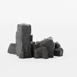 Detailed low poly 3D model of sharp black rocks with realistic PBR textures, suitable for Blender rendering.