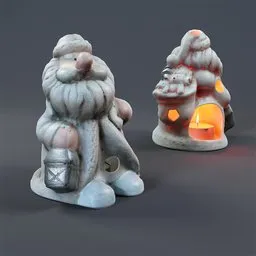 Detailed Santa Claus candle holder 3D model with PBR textures, ideal for Blender adaptive subdivision, showcasing craftsmanship and design.