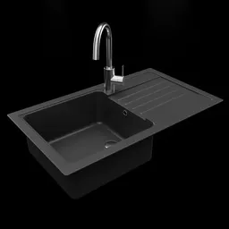 3D-rendered modern granite sink model with faucet for Blender, sleek kitchen interior design asset.