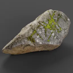 Highly detailed photoscanned Blender 3D model of a large rock with moss texture.