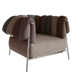 Detailed Tirella armchair 3D model with customizable fabric layers and metal finish, ideal for Blender 3D projects.