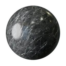 Dark charcoal and white veined PBR marble texture for 3D modeling and rendering.