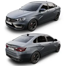 Detailed 3D model of a gray Lada Vesta, suitable for Blender urban scene integration.