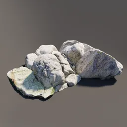 "Highly detailed 3D model of a group of small rocks and outcrop for Blender 3D. Perfect for creating realistic rocky beach environments with weathered surfaces. Includes white concrete and stone steps. Explore the potential of this procedural model featured on the BlenderKit store website."
