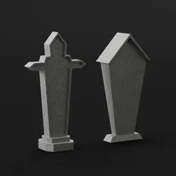 "Low-poly Tombstone 3D Model with Cross and Ribbed Texture for Blender 3D - Perfect for Horror and Necromancy Themed Games and Animations."