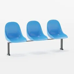 Blue triple-seat 3D rendering for Blender, showcasing a lifelike model with precise textures and proportions.