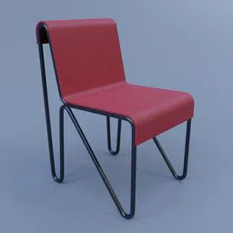 Red and black 3D render of a minimalist chair with a curved frame and flat surfaces for Blender 3D projects.