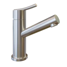 Detailed 3D rendering of a modern metal bathroom tap compatible with Blender modeling software.
