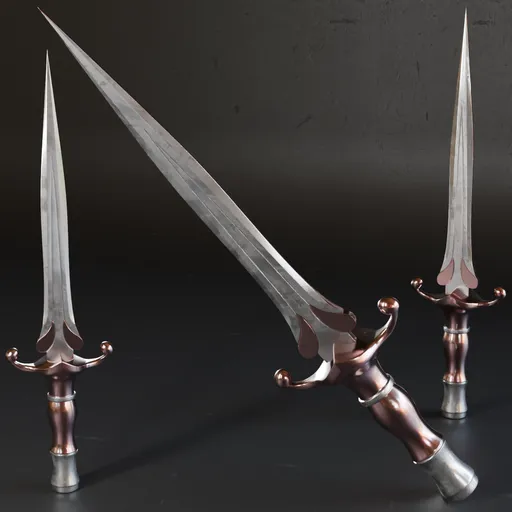 Detailed 3D dagger model with high-quality metal textures, ready for use in war game designs and Blender projects.