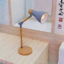 3D-rendered adjustable lamp with natural wooden finish and customizable color for Blender.