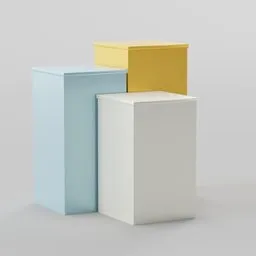 Set of three colorful 3D model pedestals in varying heights for Blender, ideal for product display visualization.