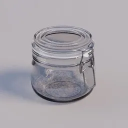 3D-rendered small glass jar with detailed texture for Blender design, suitable for kitchen scenes.