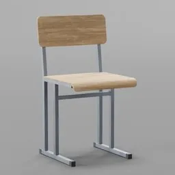 Realistic wooden and metal Blender 3D model chair, suitable for educational and architectural visualizations.