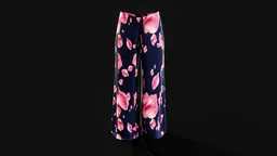 Flared Pants with Pink Petal Pattern