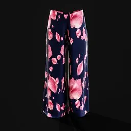 Flared Pants with Pink Petal Pattern