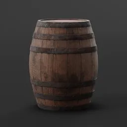 Detailed 3D wooden barrel with metal bands optimized for Blender rendering.
