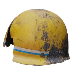 Highly detailed 3D scan of a damaged yellow hard hat with scratches and scuffs, optimized for use in Blender.