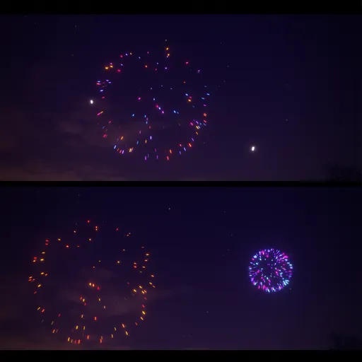 Colorful Fireworks Night Sky Scene