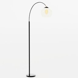 "Ellison floor lamp with textured glass globe and vintage industrial design, modeled in Blender 3D. This modern twist on a classic lamp features a tall and slender black frame. Perfect for adding a touch of sophistication to any space."