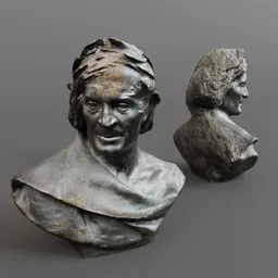 Detailed 3D model of a bronze bust, suitable for Blender rendering and CGI projects.