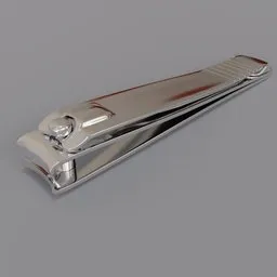 "Compound lever style nail clippers with a folded nail file - Blender 3D model in the utility category. Inspired by mid-century modern furniture and featuring narrow lips, fins and bump map details. Perfect for any 3D modeling project."