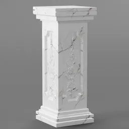 Intricately carved white marble column with detailed relief for 3D Blender projects.
