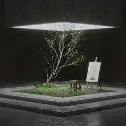 Brutalist-style Zen indoor garden