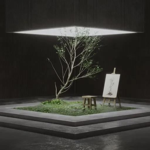 Brutalist-style Zen indoor garden