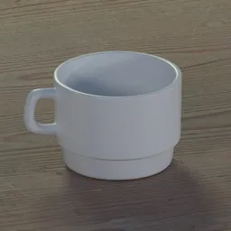 Realistic Blender 3D model of a simple white tea cup for kitchen rendering.