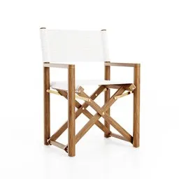 High-quality Blender 3D teak folding chair model with white fabric, ideal for outdoor scene rendering.