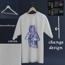 Realistic 3D modeled white t-shirt on hanger, customizable design, Blender optimized topology.