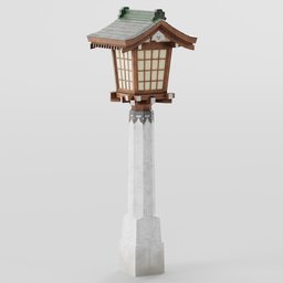 "Japanese Shrine Lamps 3D Model for Blender 3D - Inspired by Shibata Zeshin and featuring a small lamp post with a roof, perfect for architectural visualization and game assets."