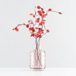 Realistic 3D-rendered vase with red plant, optimized for Blender, perfect for interior design visualization.