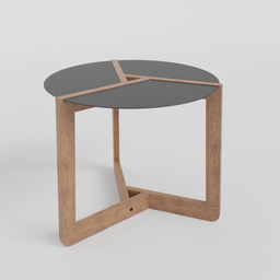 "Pi Small Side Table" 3D model in Blender 3D, featuring a black top and wooden frame, designed by Nabil Kanso in 2019. Lightweight for rendering and utilizing box projection UVs with materials from the BlenderKit community. Achieve eye-catching results with this elegant and intricate table design.