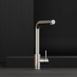 High-quality 3D modeled chrome kitchen mixer tap with a minimalist design, compatible with Blender for realistic rendering.