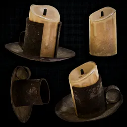 Old Rusty Candle Holder with Candle