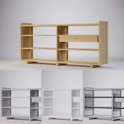 "Introducing the Ventura notched bookshelf, a stunning 3D model perfect for hallway décor. Measuring 160x36x76, this unique design features drawers and shelves standing on top of each other. Created with high detail using Blender 3D software."