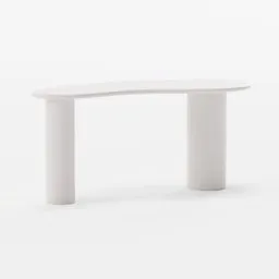 Bean-shaped white modern office desk 3D model with rounded edges, Blender-compatible.
