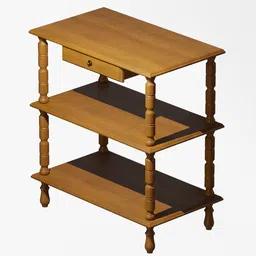 Detailed 3D model of a wooden tall TV stand with shelves, designed for Blender rendering.