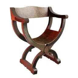 Detailed 3D model of a Renaissance style Dante chair with intricate wooden frame and fabric seat, compatible with Blender.