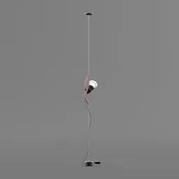 "Floor lamp 3D model inspired by Achille Castiglioni's Parentesi lamp design for Flos. Features a shaped tubular steel pole with a red cord and direct light source. Perfect for interior design renderings. Created in Blender 3D."